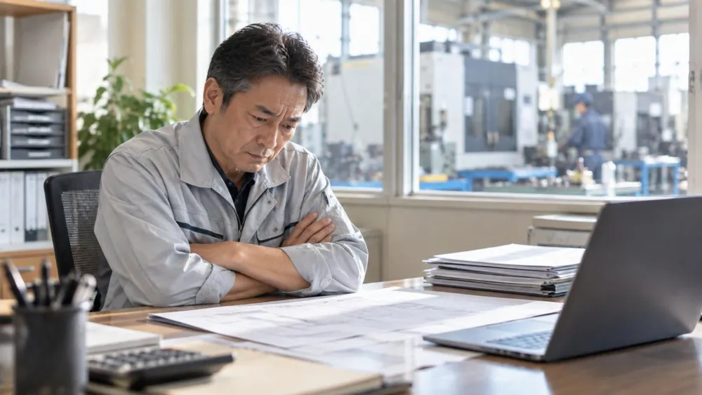 見積書を前に考え込む製造業の経営者