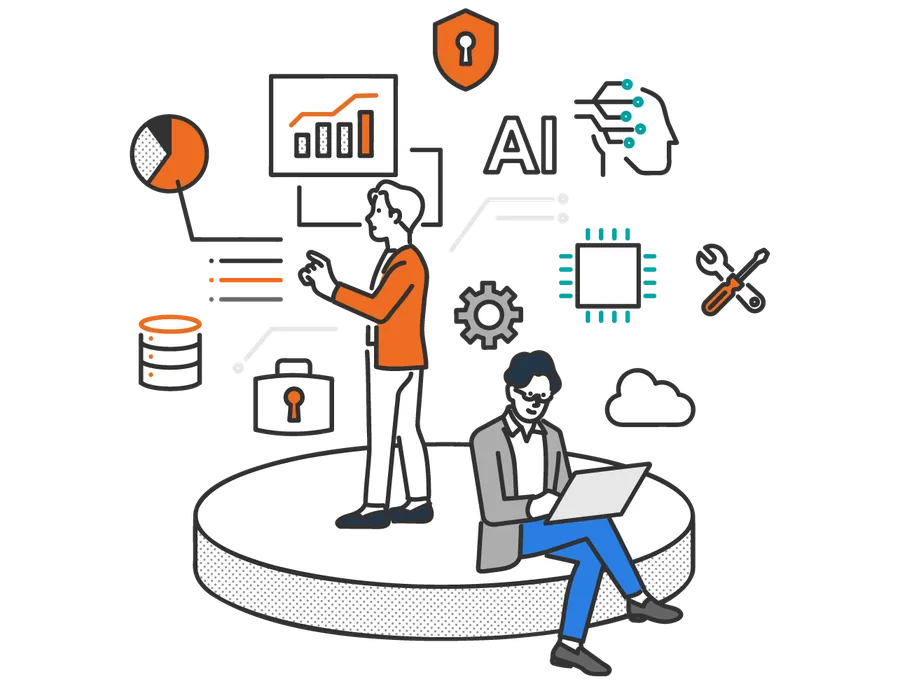 データとITで事業を考えるイラスト