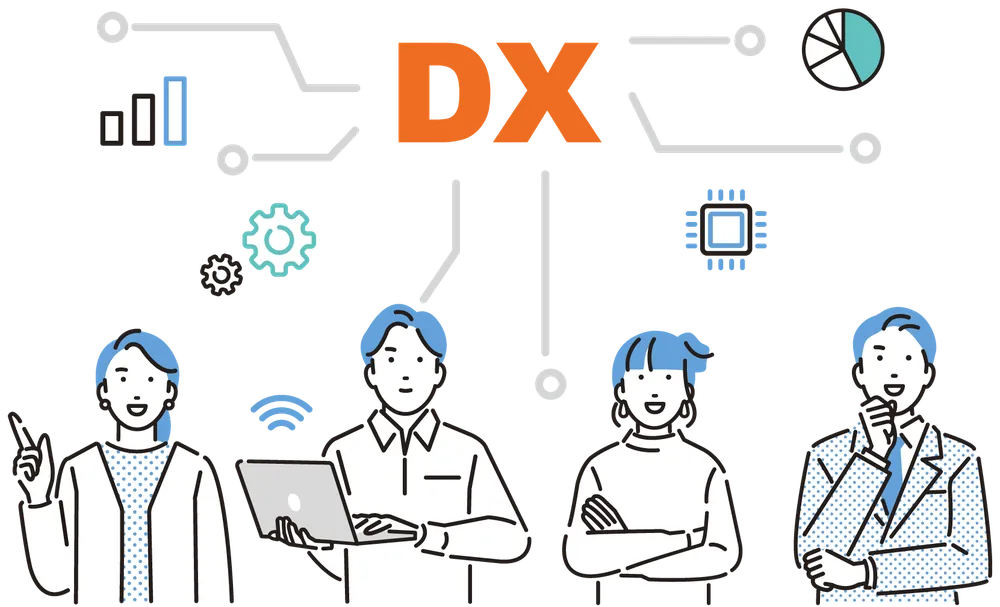 設備やシステムで現場を変える人たちのイラスト
