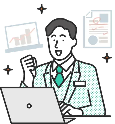 ノートパソコンで計画書をつくるコンサルタントのイラスト