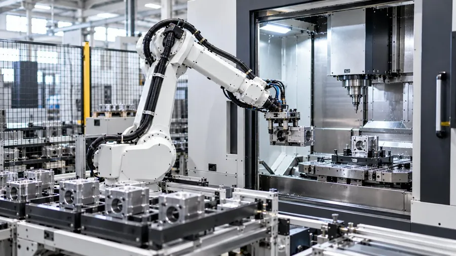 ロボットがワークを交換するマシニングセンタ