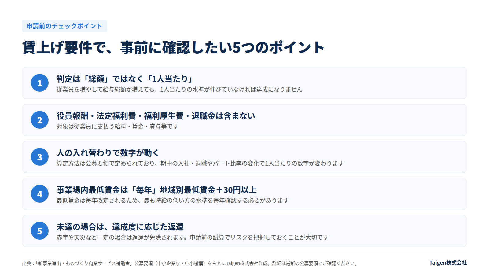 賃上げ要件で事前に確認したい5つのポイント